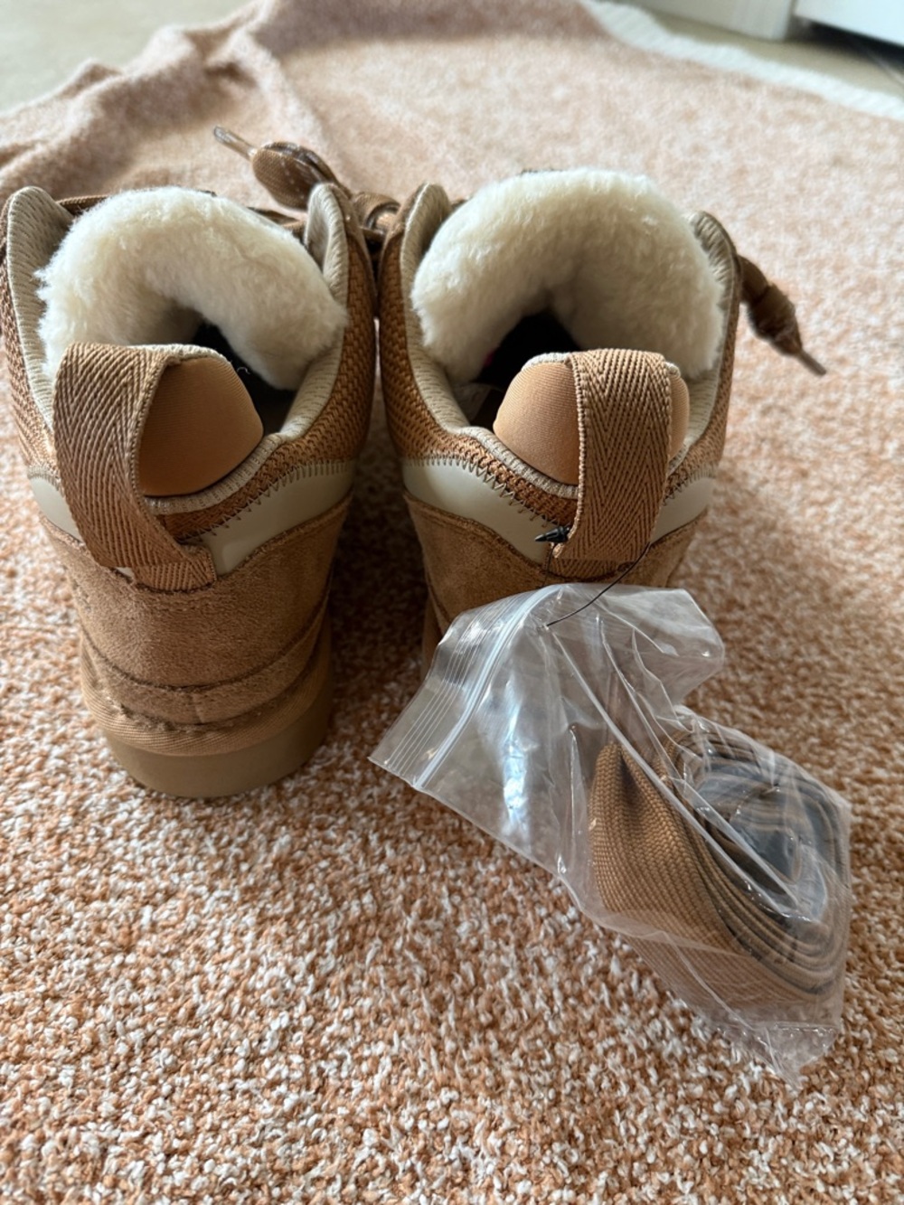 UGG plush Chestnut Suede Shearling-Trim Lace-Up Sneakers - Picture 6 of 9